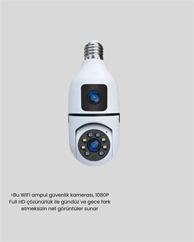 WiFi Ampul Güvenlik Kamerası 1080P Full HD Gece Görüşlü ve Hareket Algılamalı