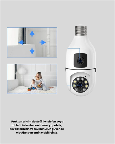 WiFi Ampul Güvenlik Kamerası 1080P Full HD Gece Görüşlü ve Hareket Algılamalı