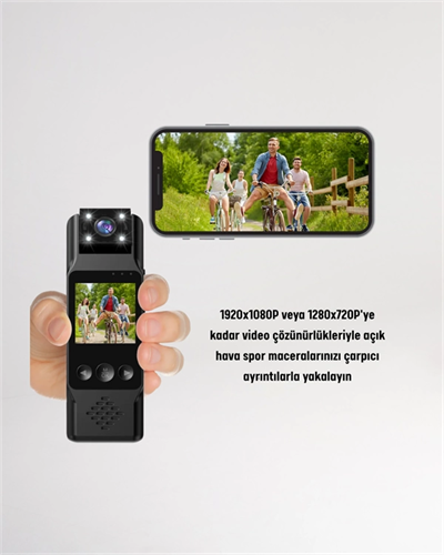 WiFi Destekli Mini Kamera – 180° Dönebilen Lens, 1080P Video, TFT Ekranlı
