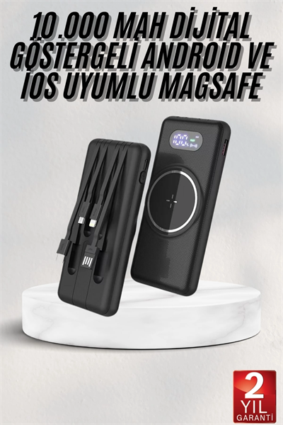 Wireless Powerbank 10000 Mah LED Ekranlı Dahili Kablolu Hızlı Şarj