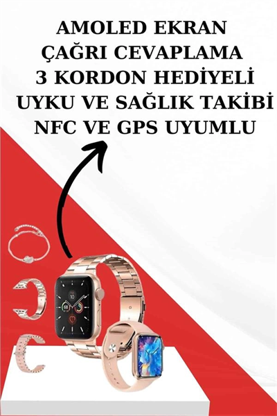 Wireless Şarjlı Pembe Akıllı Saat ve Kablosuz Bluetooth Kulaklık Dokunmatik Kontrol