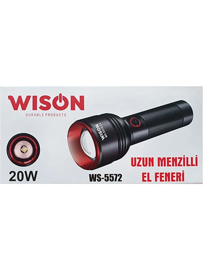 Wıson Ws-5572 20w Uzun Menzilli Şarjlı Metal El Feneri Bx40