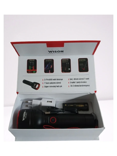 Wıson Ws-5572 20w Uzun Menzilli Şarjlı Metal El Feneri Bx40
