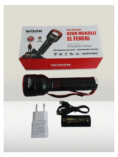 Wıson Ws-5572 20w Uzun Menzilli Şarjlı Metal El Feneri Bx40