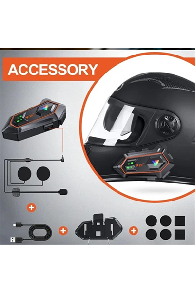 Y20 2x 1000m Telsiz Mesafeli 2 Kişi Bağlantılı Bluetooth Kask Kulaklık Fenerli İntercom