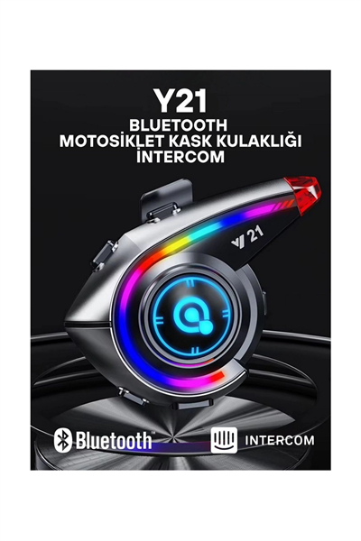 Y21 Rgb Işık Efektli Intercom Bluetooth Motosiklet Kask Kulaklığı Intercom Kulaklık