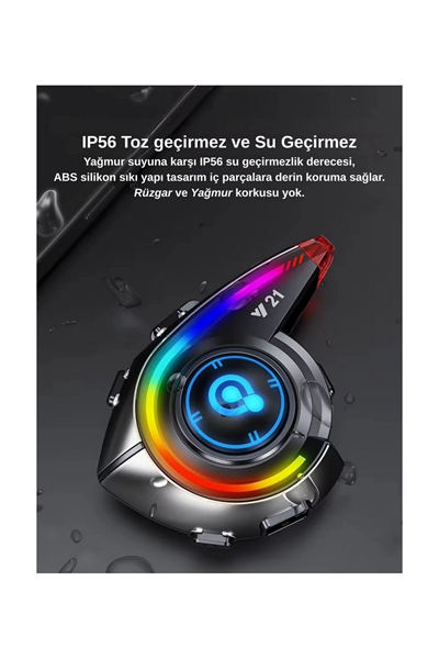 Y21 Rgb Işık Efektli Intercom Bluetooth Motosiklet Kask Kulaklığı Intercom Kulaklık