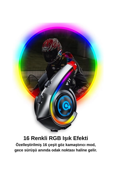 Y21 Rgb Işık Efektli Intercom Bluetooth Motosiklet Kask Kulaklığı Intercom Kulaklık