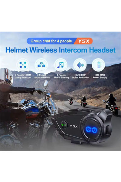 Y5x Rgb Işıklı Intercom 5 Kişi Bağlantılı 1000mah Motosiklet Bluetooth Kulaklık Seti