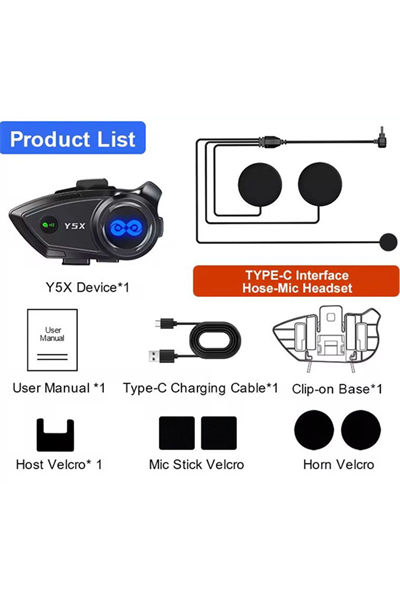 Y5x Rgb Işıklı Intercom 5 Kişi Bağlantılı 1000mah Motosiklet Bluetooth Kulaklık Seti