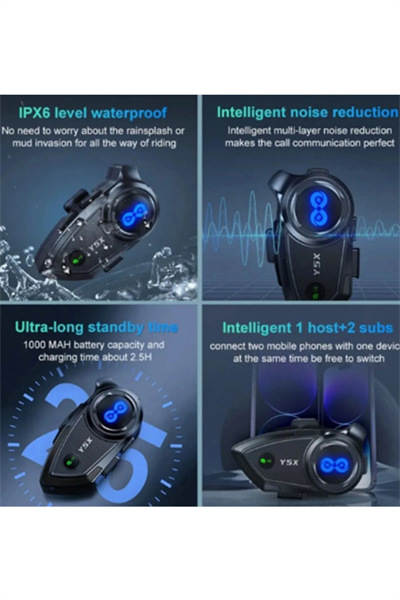 Y5x Rgb Işıklı Intercom 5 Kişi Bağlantılı 1000mah Motosiklet Bluetooth Kulaklık Seti