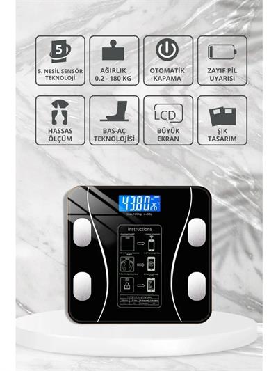 Yağ Ölçer Fonksiyonlu Dijital Baskül Elektronik Tartı Akıllı Bluetooth Lcd Dijital Ekran Ev Vücut (3936)