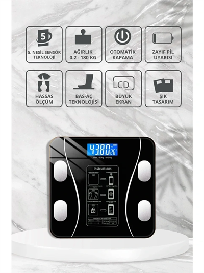 Yağ Ölçer Fonksiyonlu Dijital Baskül Elektronik Tartı Akıllı Bluetooth Lcd Dijital Ekran Ev Vücut Bx40