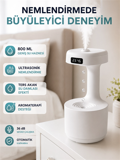 Yağmur Damlası Hava Nemlendirici Ultrasonik Buhar Makinesi 800 ml Aroma Difüzör