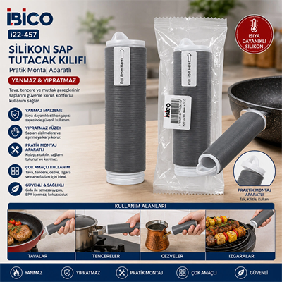 Yanmaz - Yıpratmaz Tava - Çok Amaçlı Silikon Sap Tutacak Kılıfı Pratik Montaj Aparatlı Bx40