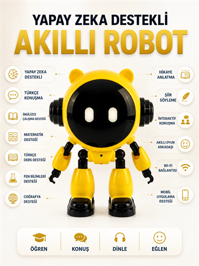 Yapay Zeka Çocuk Robotu Türkçe İngilizce Matematik Fen Ders Desteği Hikaye ve Şiir Özellikli