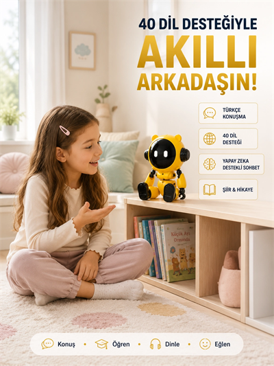 Yapay Zeka Çocuk Robotu Türkçe İngilizce Matematik Fen Ders Desteği Hikaye ve Şiir Özellikli