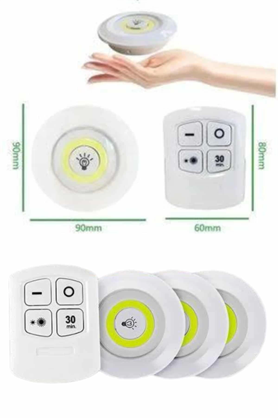 Yapışkanlı 3lü Spot Led Işık Lamba Montajsız Pilli Uzaktan Kumandalı