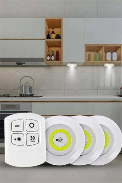 Yapışkanlı 3lü Spot Led Işık Lamba Montajsız Pilli Uzaktan Kumandalı