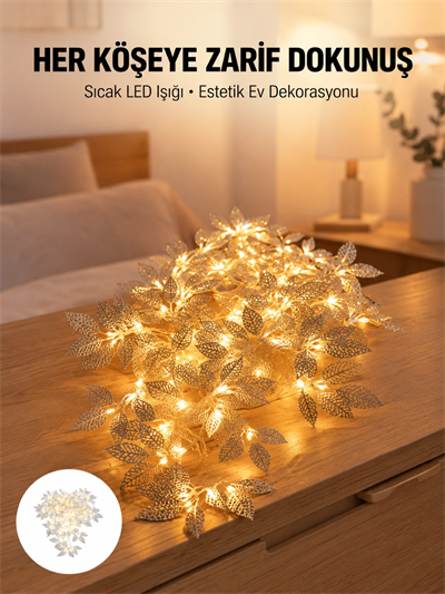 Yaprak Şekilli Gümüş LED Işık Pilli Dekoratif Aydınlatma
