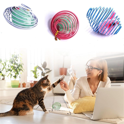 Yaylı Metal Fareli Kafes Kedi Oyun Topu Sıçrayan Spiral Kedi Topu Bx40