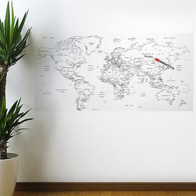 Yazılabilir Dünya Haritası Manyetik Duvar Stickerı 110 x 56 cm (3936)