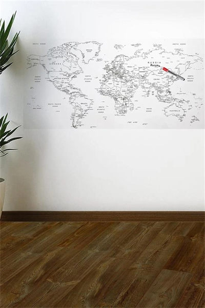 Yazılabilir Dünya Haritası Manyetik Duvar Stickerı 110 X 56 Cm Bx40