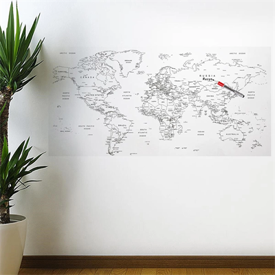 Yazılabilir Dünya Haritası Manyetik Duvar Stickerı 110 X 56 Cm Bx40