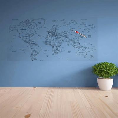 Yazılabilir Dünya Haritası Manyetik Duvar Stickerı 110 x 56 cm (3936)