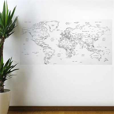 Yazılabilir Dünya Haritası Manyetik Duvar Stickerı 110 X 56 Cm Bx40