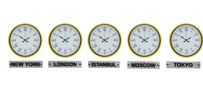 Yellow Line 5’li 36 Cm Tabelalı Dünya Saatleri