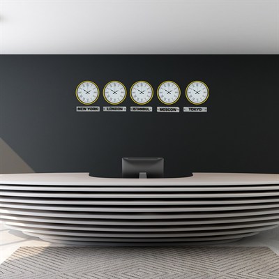 Yellow Line 5’li 36 Cm Tabelalı Dünya Saatleri