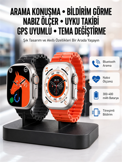 Yeni Model Akıllı Saat Ultra Smart Watch Gümüş Kasa 45mm Titreşim