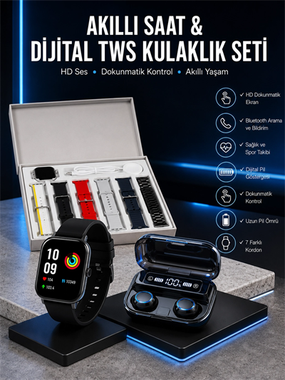 Yeni Model Akıllı Saat ve Kulaklık Kampanyası Nabızz Ölçer Bluetooth Bağlantılı Uzun Pil Ömrü