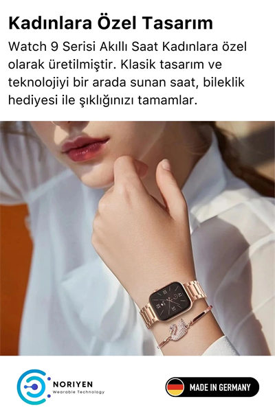 Yeni Nesil 3 Kordonlu Kadın Akıllı Saat Spor Ve Sağlık Sensörlü Watch 9 Series Tasarım Saat Pembe