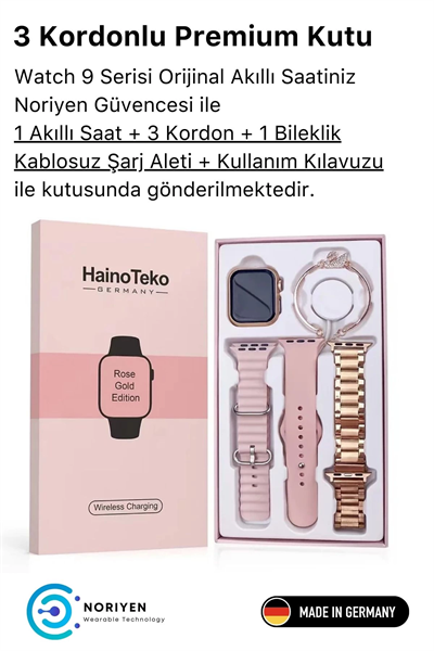 Yeni Nesil 3 Kordonlu Kadın Akıllı Saat Spor Ve Sağlık Sensörlü Watch 9 Series Tasarım Saat Pembe