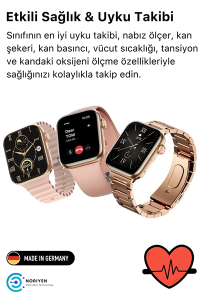Yeni Nesil 3 Kordonlu Kadın Akıllı Saat Spor Ve Sağlık Sensörlü Watch 9 Series Tasarım Saat Pembe