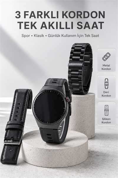 Yeni Nesil Akıllı Saat Bluetooth Görüşme, Sağlık Takibi, AMOLED Ekran ve 3 Kordon Seti