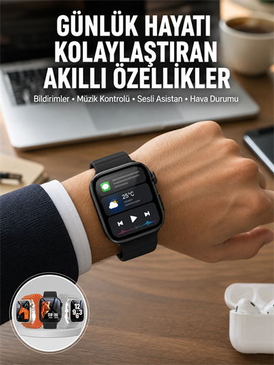 Yeni Nesil Akıllı Saat Müzik Dinleme Bildirim Görme Sesli Asistan Desteği Yeni Nesil