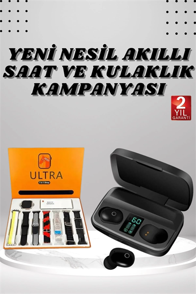 Yeni Nesil Akıllı Saat ve Bluetooth Kulaklık Kampanyası Dokunmatik Kare 7 Kordonlu