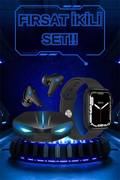 Yeni Nesil Akıllı Saat ve Kablosuz Kulaklık Kampanyası İkili Set Bluetooth Bağlantılı
