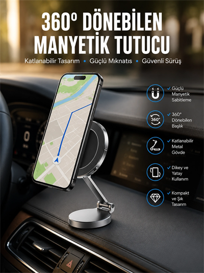Yeni Nesil Araç İçi Mıknatıslı Telefon Tutacağı Tüm Telefonlara Uyumlu