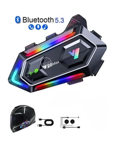 Yeni Nesil Bluetooth 5.3 Motosiklet Intercom RGB Işıklı 1000m Mesafeli