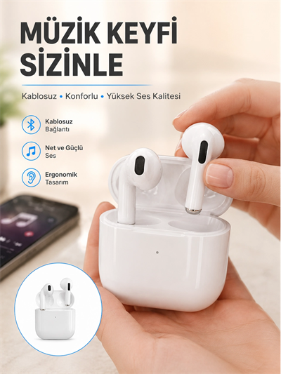 Yeni Nesil Bluetooth Kulaklık Beyaz Çağrı Cevaplayabilen Kablosuz Yeni Nesil