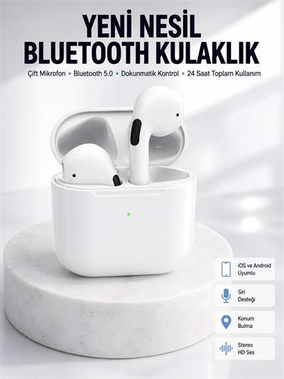 Yeni Nesil Bluetooth Kulaklık Beyaz Çağrı Cevaplayabilen Kablosuz