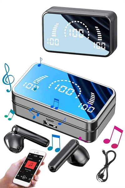 Yeni Nesil Kablosuz Kulaklık Aynalı Powerbank Özellikli Bluetooth Bağlantılı Dijital Göstergeli