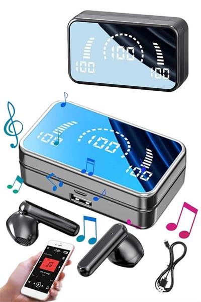 Yeni Nesil Kablosuz Kulaklık Aynalı Powerbank Özellikli Bluetooth Bağlantılı Dijital Göstergeli