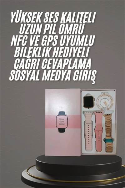 Yeni Nesil Kadın Akıllı Saat Rose Gold Android ve İos Uyumlu