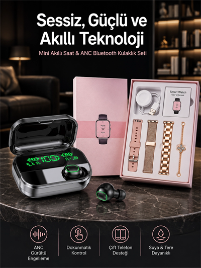 Yeni Nesil Kaliteli Akıllı Saat ve Kablosuz Bluetooth Kulaklık Yüksek Ses Kaliteli Yeni Nesil