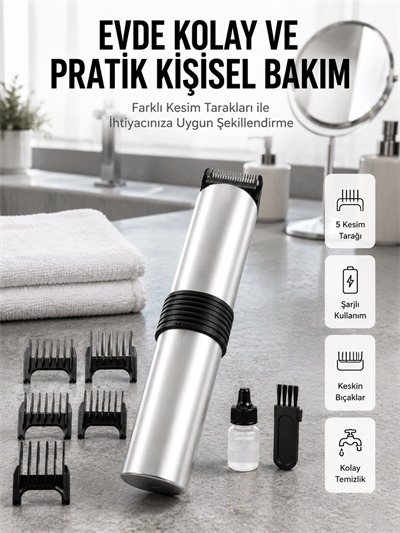 Yeni Nesil Profesyonel Şarjlı Saç Sakal Tıraş Makinesi Ayarlanabilir 4 Taraklı